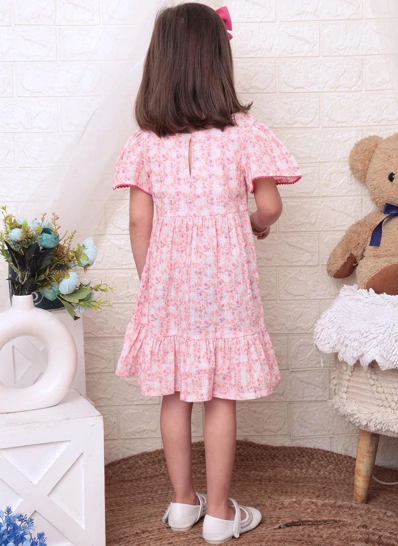 نوتيناتي فستان بناتي قطن % بطبعات زهور وتطريز فراشات وزهور